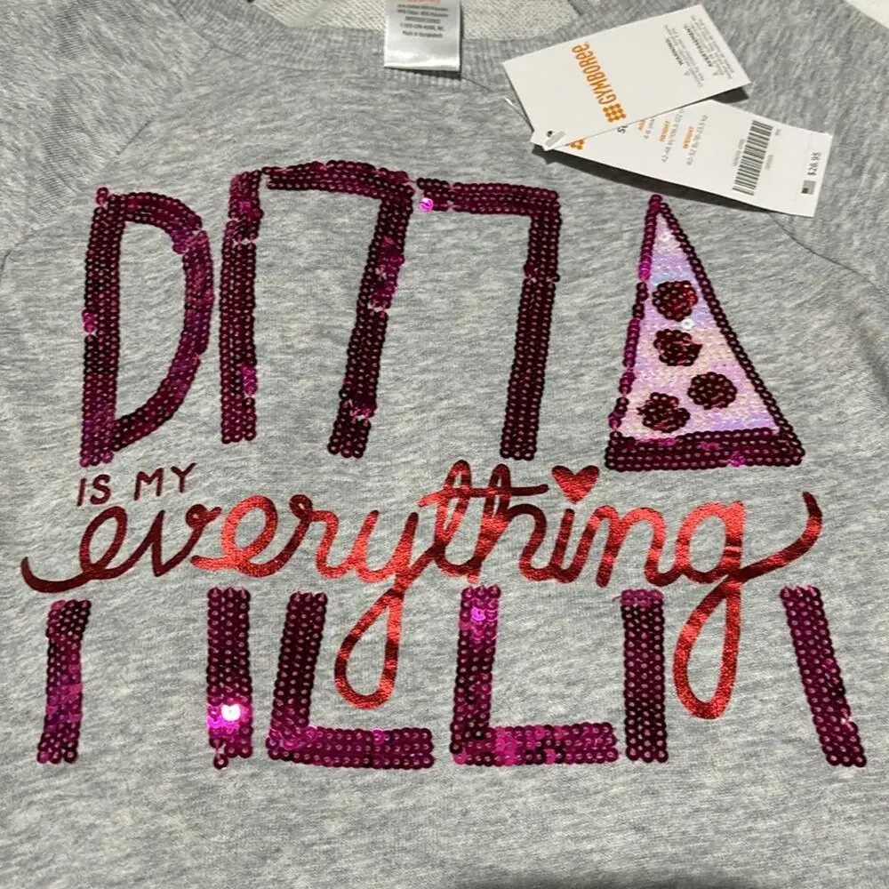 Gymboree S grey hi low sweatshirt pizza is my everything sequin sweatshirt nwt